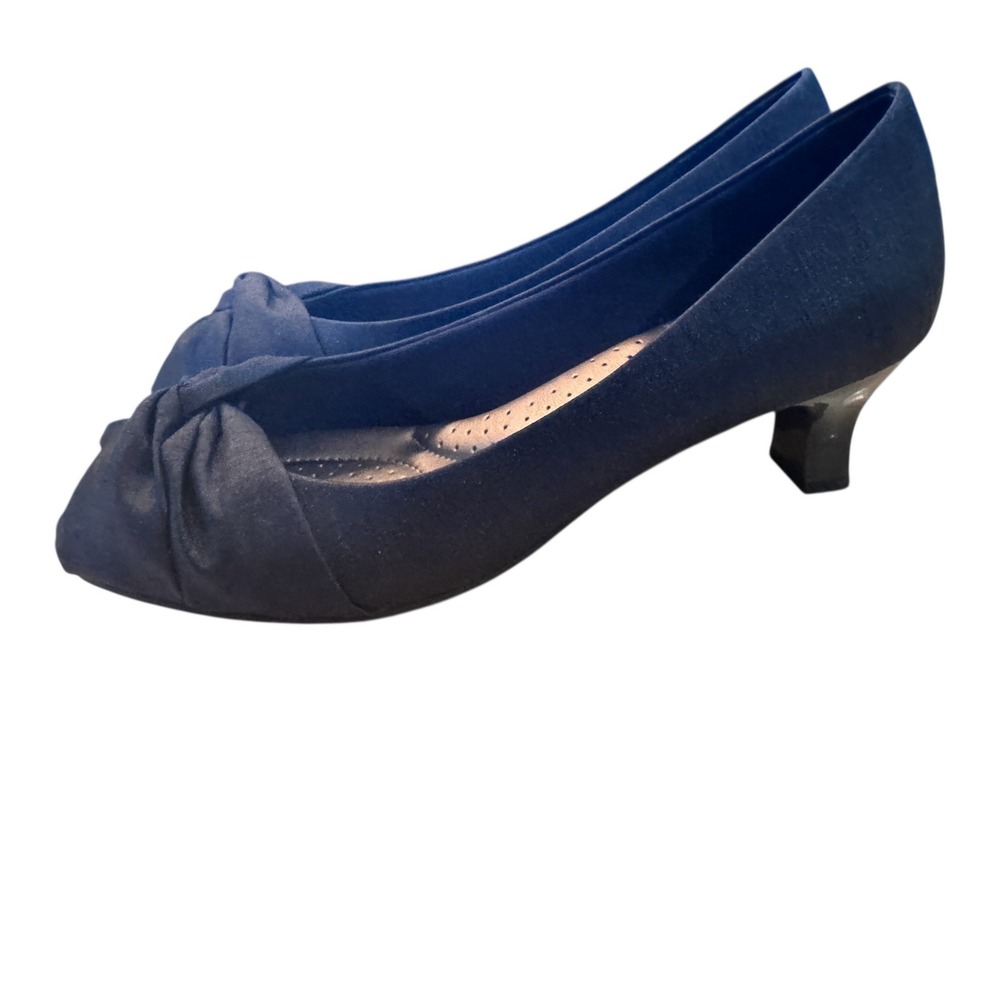Abella Laura Women Navy Blue Peep Toe Bow Kitten Heel Pumps Shoes Size 8 sexy